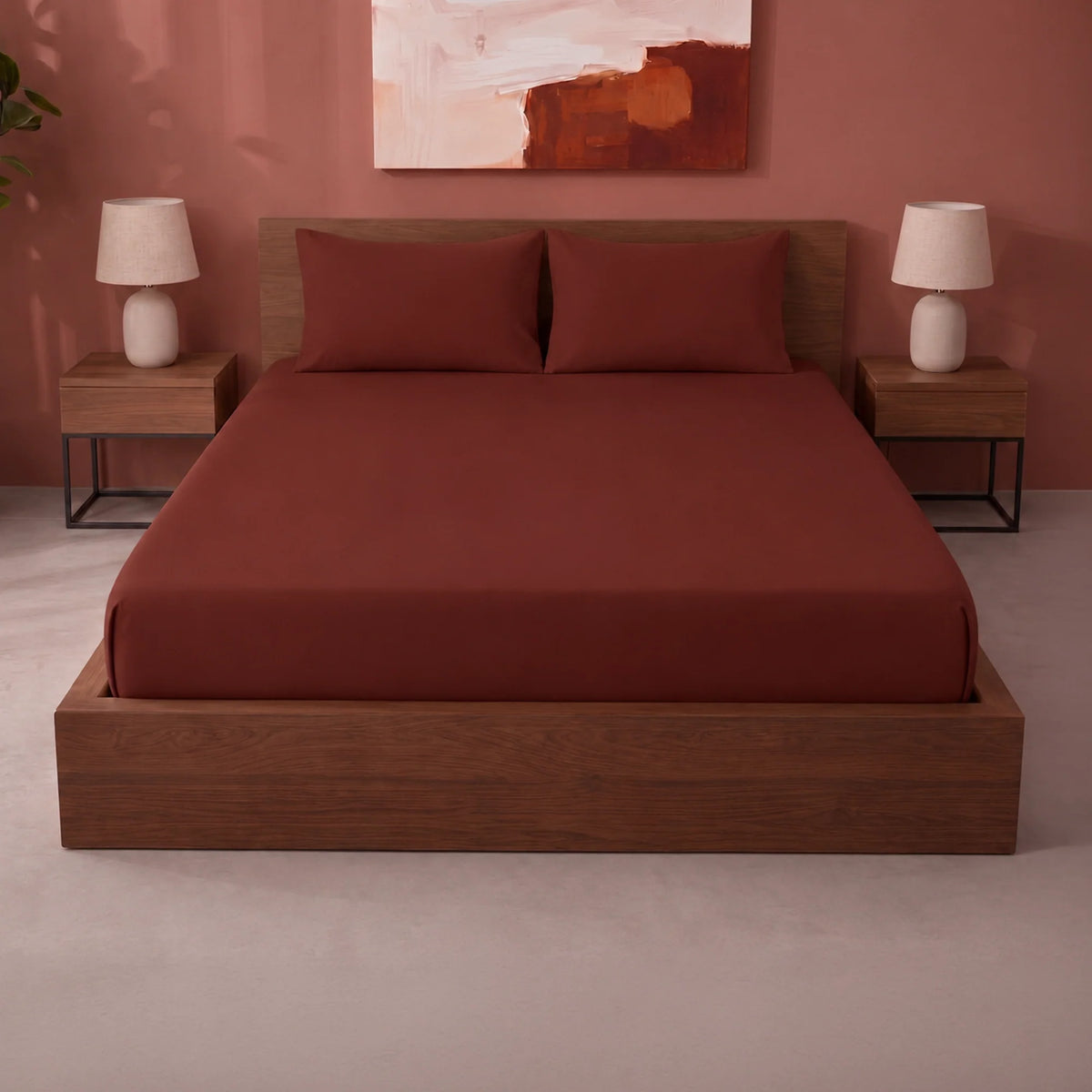 Fort Sublime - Solid Fitted Bedsheet (Maroon)