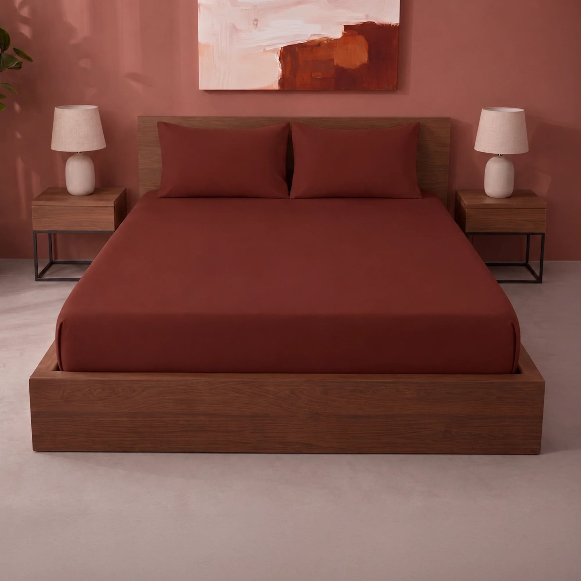 Fort Sublime - Solid Fitted Bedsheet (Maroon)-1