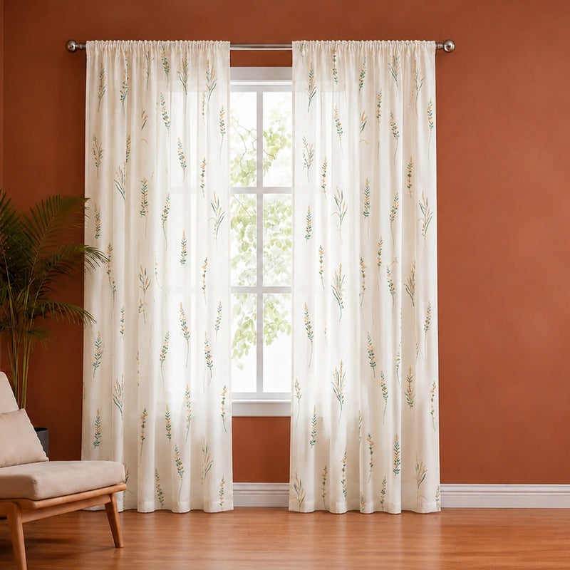 Leafscape Yellow & Green - Printed Rod Pocket Duck Curtain-1