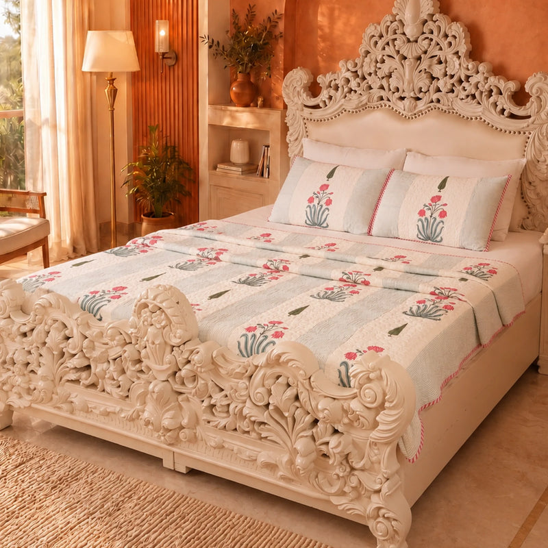 Floral Empress - Handblock Bedcover-1