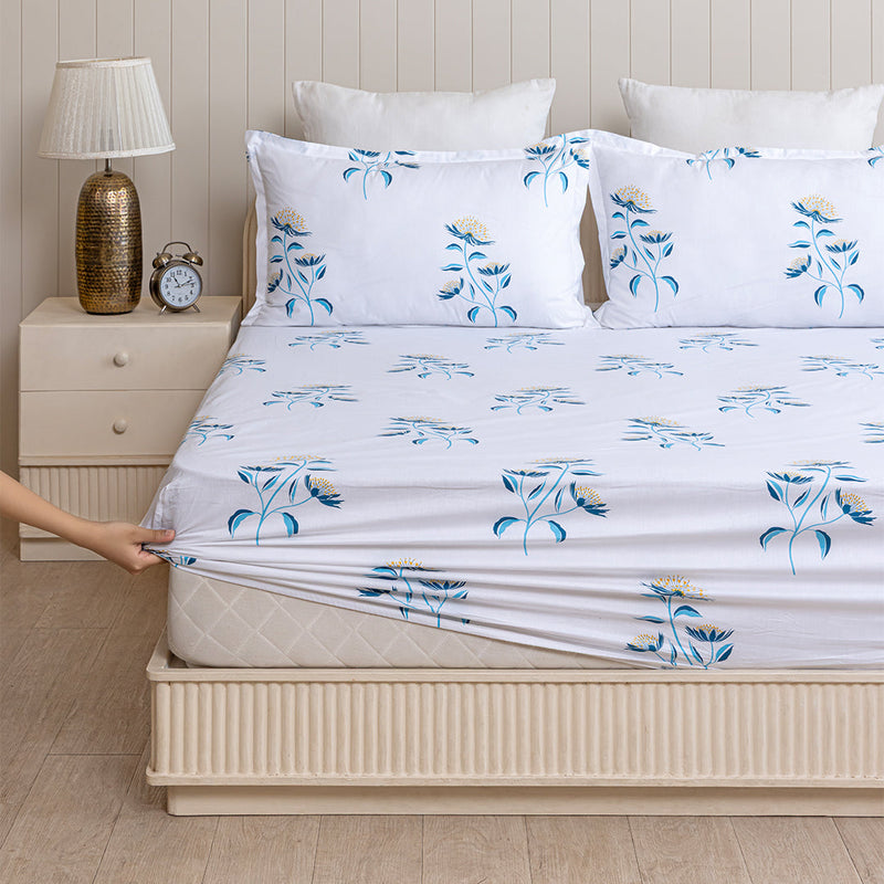 Wild Grace Flower - Floral Fitted Sheet (Turquoise & Blue)-1