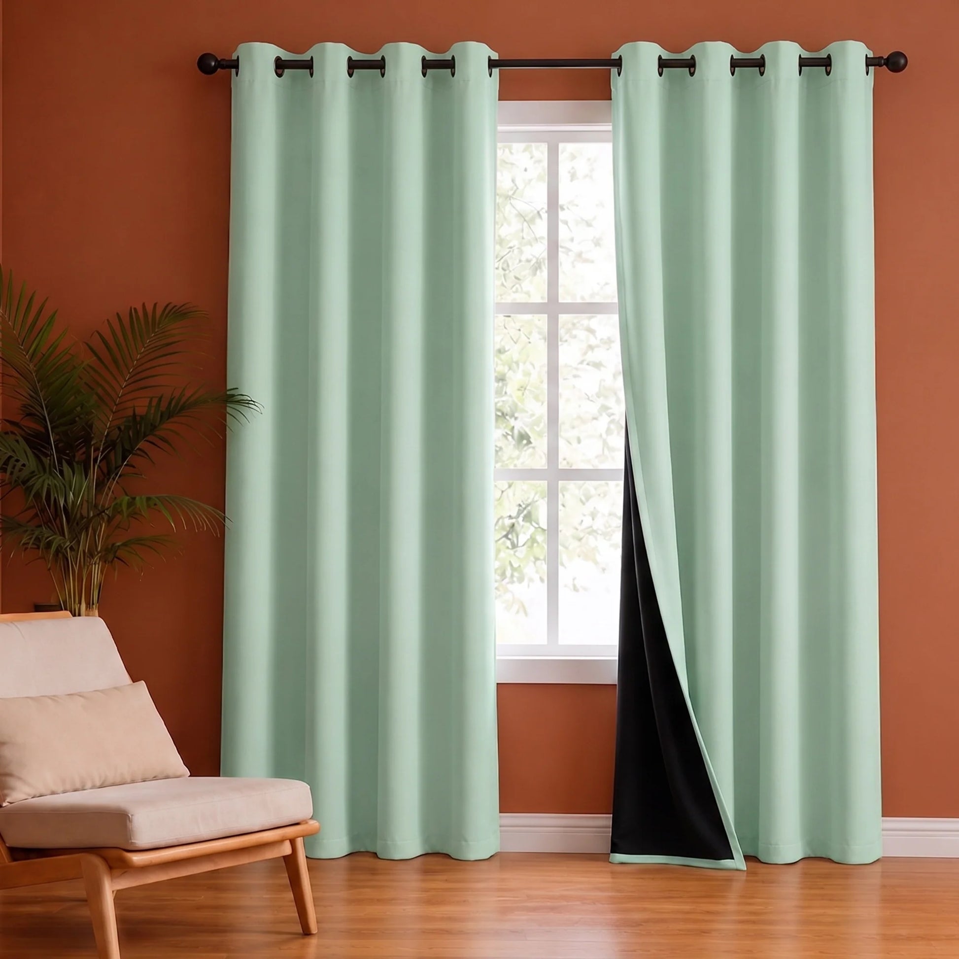 Fort Essential - Black Backing Blackout Curtain (Sage Green)-1