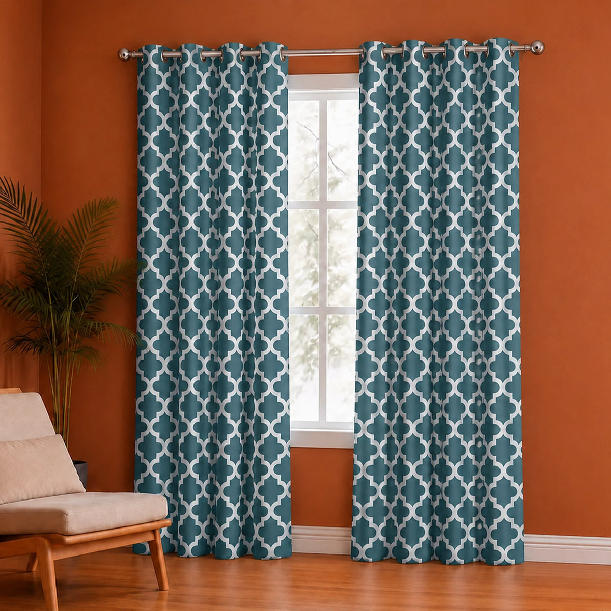 Premium Quatrefoil Duck Curtain & Table Cover Combo Set-2