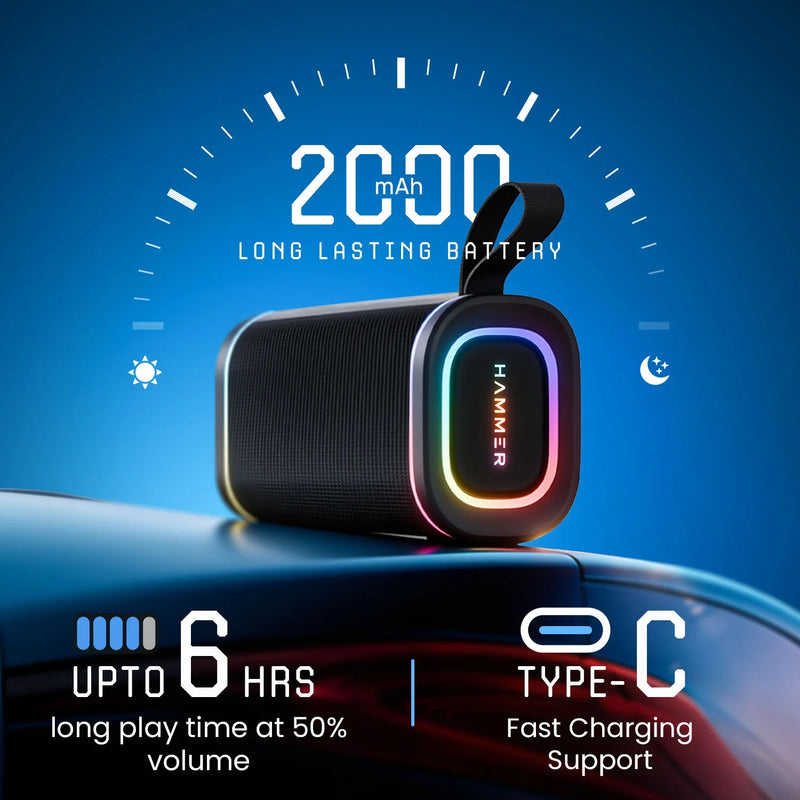 Hammer Wave 2 Bluetooth Speaker 20W RMS with Deep Bass, RGB Lights, Dual Pairing (Black)-2