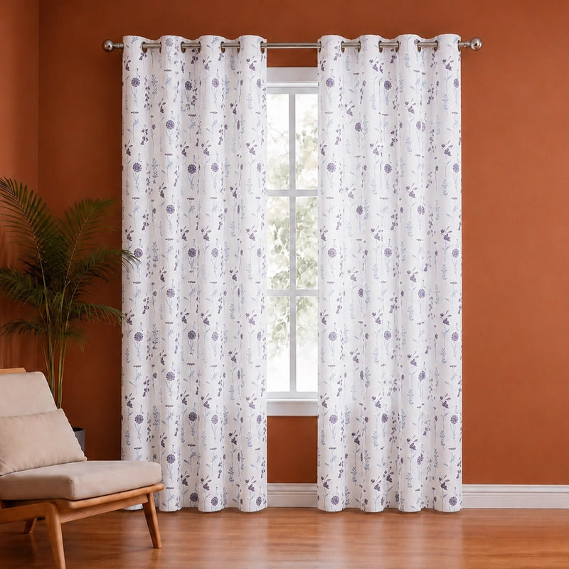 Blue & Purple Floral Flaux Eyelet Duck Curtain-1