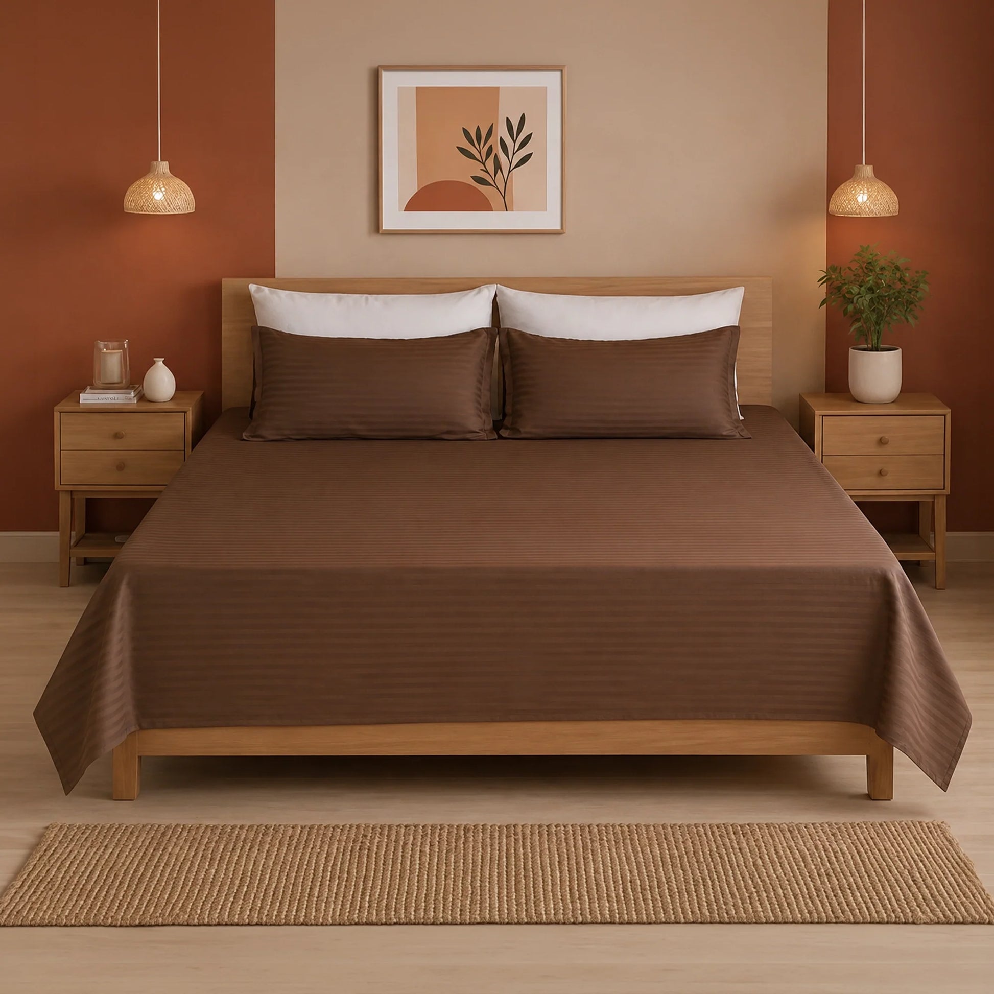 Breton Nap - Satin Stripes Bedsheet (Brown)-1