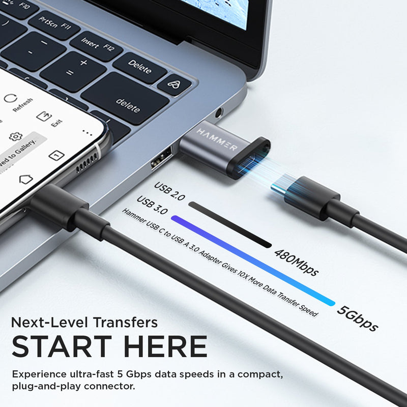 HAMMER USB Type C Female to USB Male OTG Adapter with 5 Gbps High-Speed Data Transfer (Grey)-7