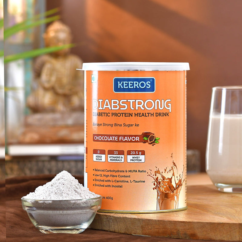 Keeros DiabStrong: Daily Protein Nutrition Drink for Better Diabetes Management |No Added Sugar| High Protein with 33 Vitamins & Minerals|One Box= 25 days of Nutrition, Sugar Control & Energy| Delicious Chocolate Flavor |