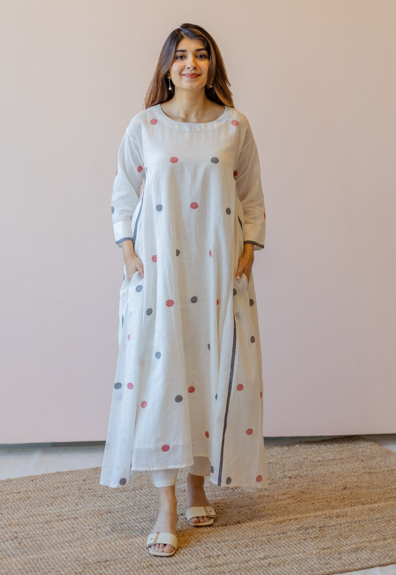 Jiya White Jamdani Handloom Cotton A Line Kurta