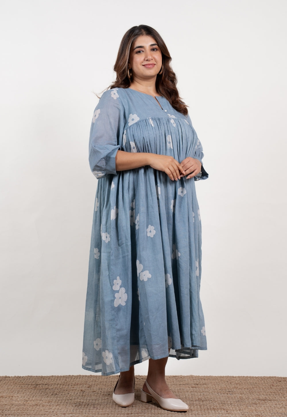 Aleena Blue Batik Mul A Line Dress