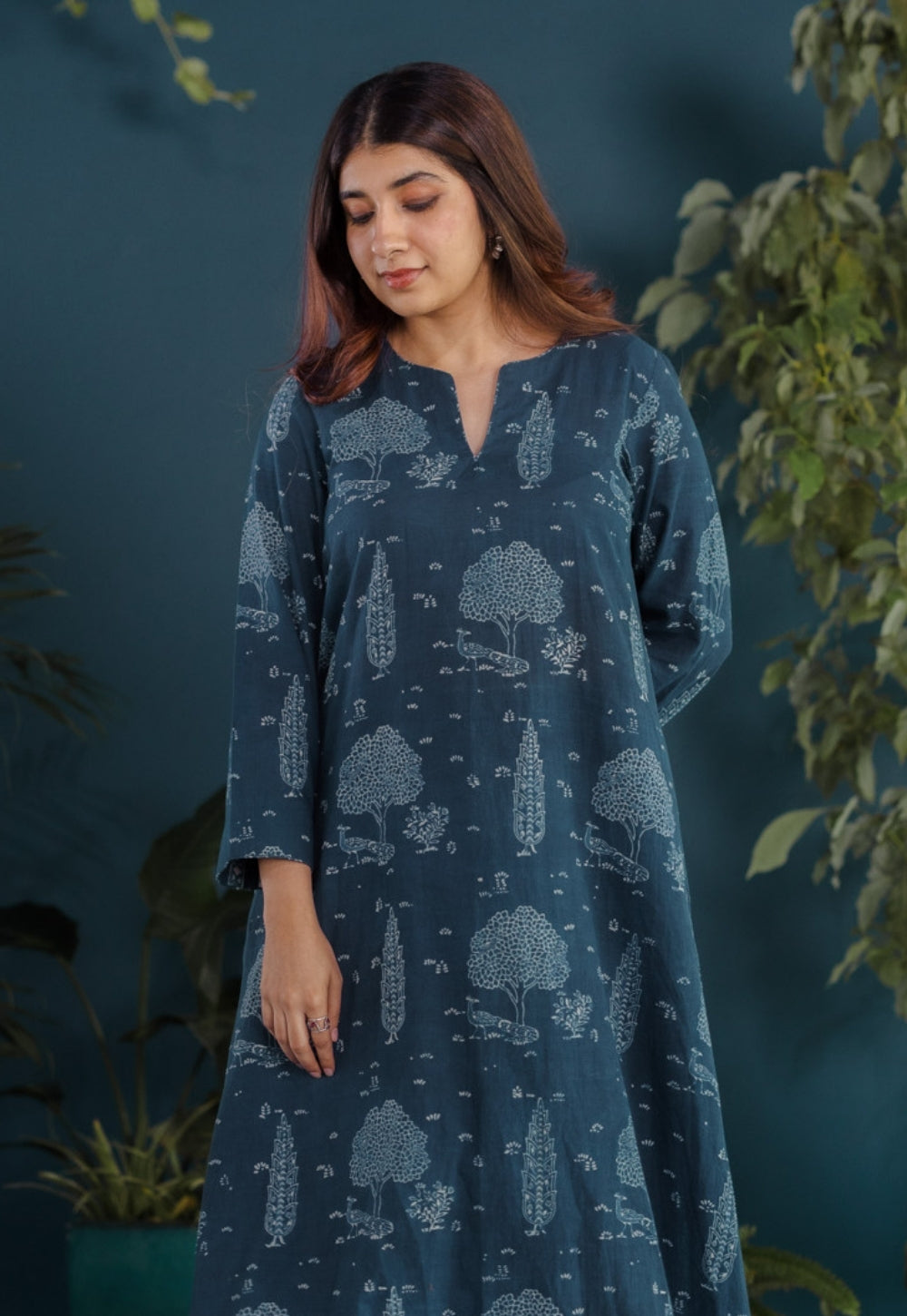 Zoohi Blue Ajrakh Cotton A Line Kurta