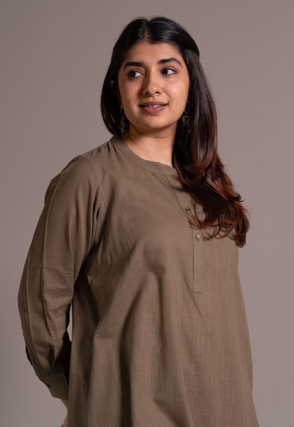 Khaki Grey Solid Slub Cotton Straight Co-Ord Set - DyeVerse