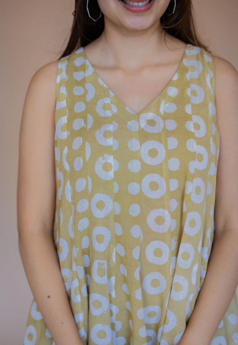 Seher Green Batik MulMul Kali Dress with Slip