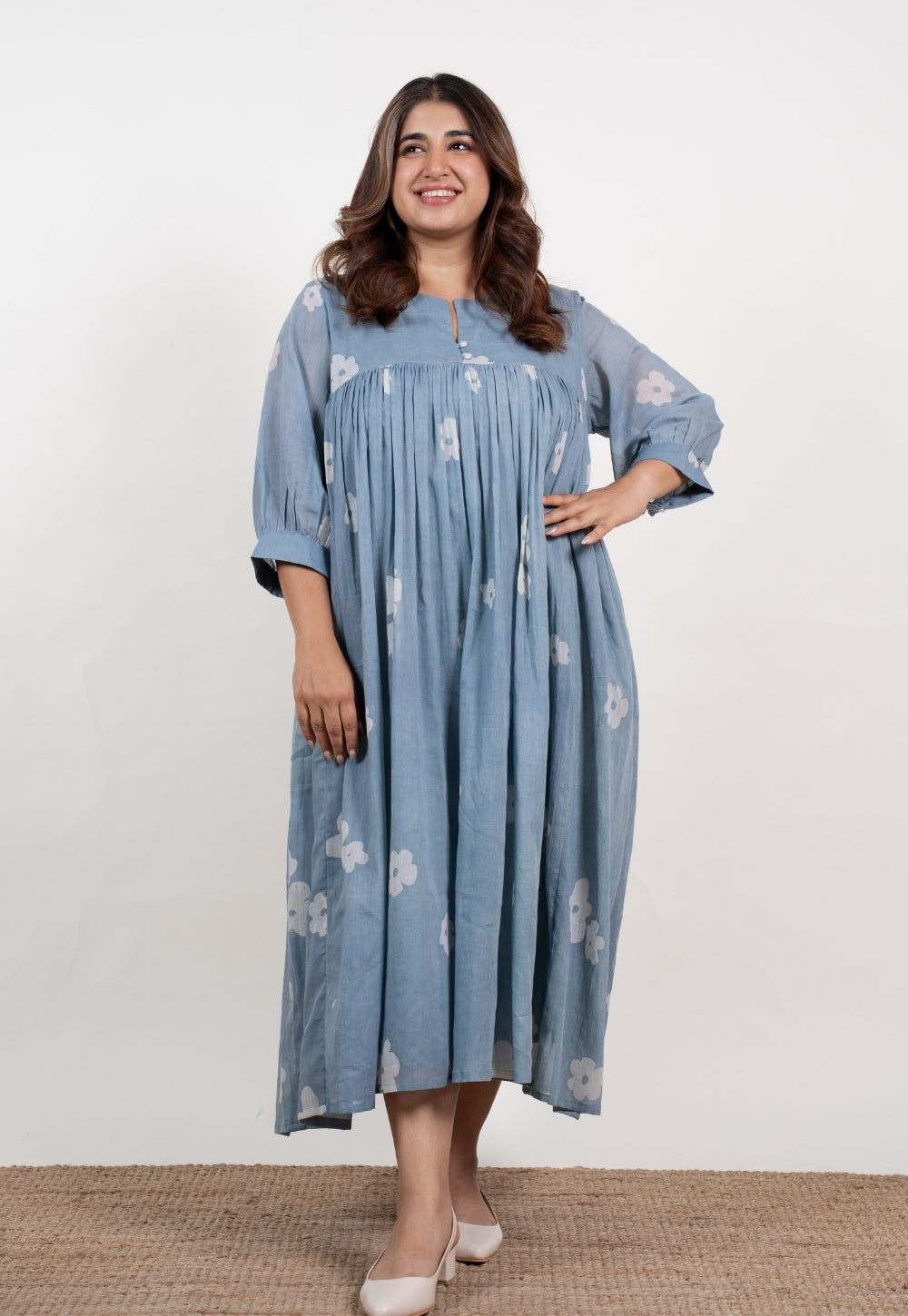 Aleena Blue Batik Mul A Line Dress