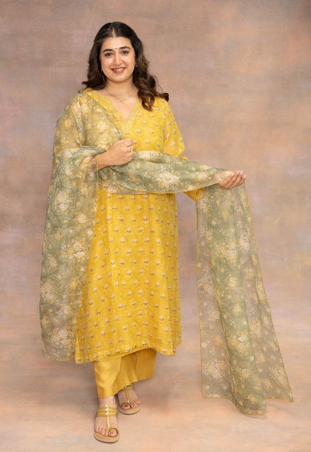 Yashi Yellow Solid Chanderi Silk Straight Pant