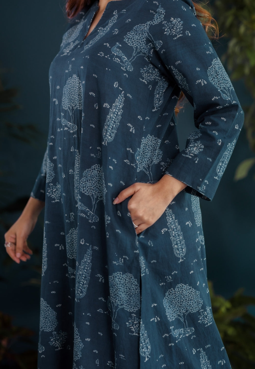 Zoohi Blue Ajrakh Cotton A Line Kurta