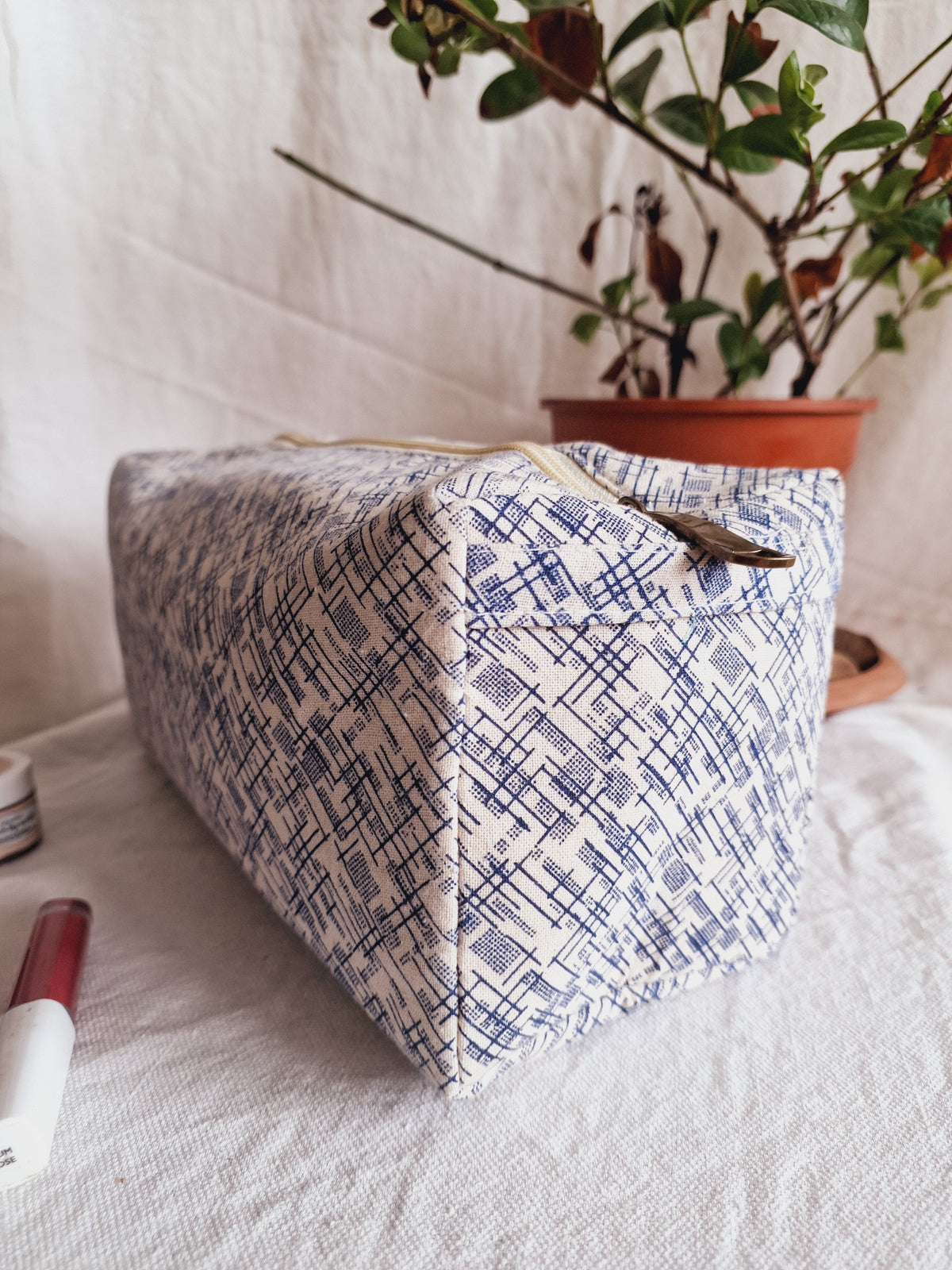 Cotton Hand Printed travel pouch • Hash Blue-3