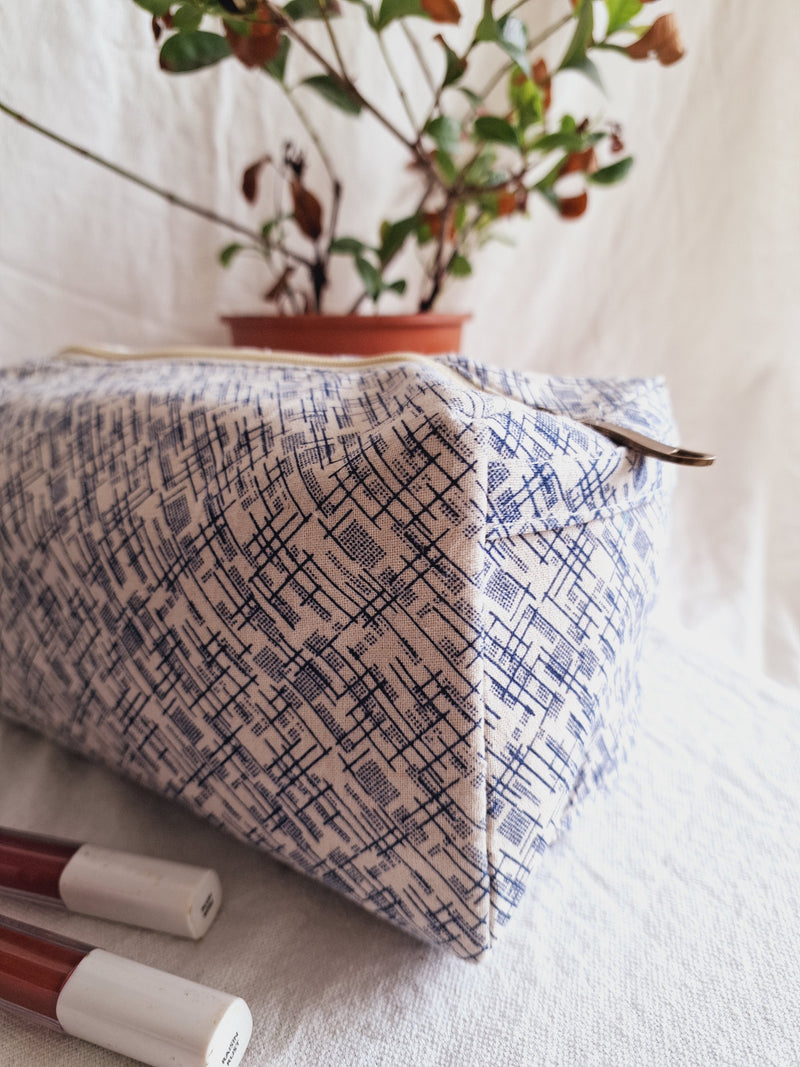 Cotton Hand Printed travel pouch • Hash Blue-6