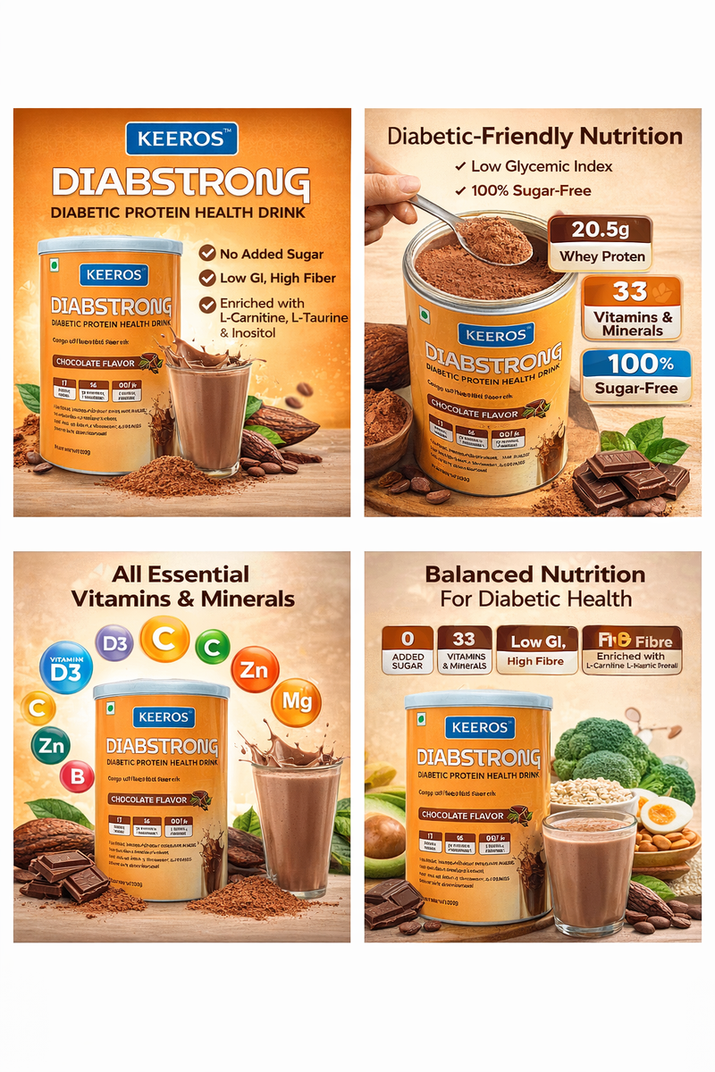 Keeros DiabStrong: Daily Protein Nutrition Drink for Better Diabetes Management |No Added Sugar| High Protein with 33 Vitamins & Minerals|One Box= 25 days of Nutrition, Sugar Control & Energy| Delicious Chocolate Flavor |
