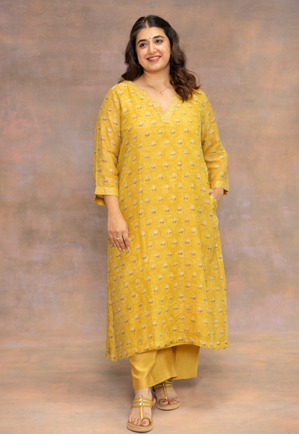 Yashi Yellow Solid Chanderi Silk Straight Pant