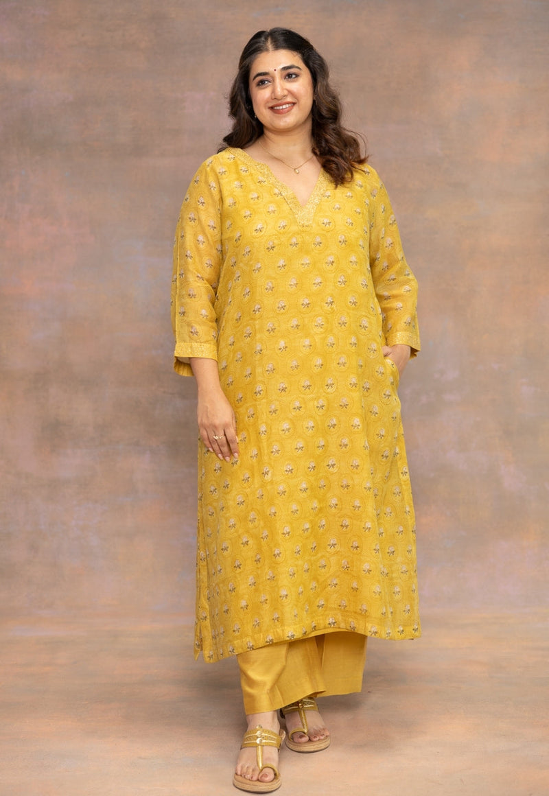 Yashi Yellow Solid Chanderi Silk Straight Pant