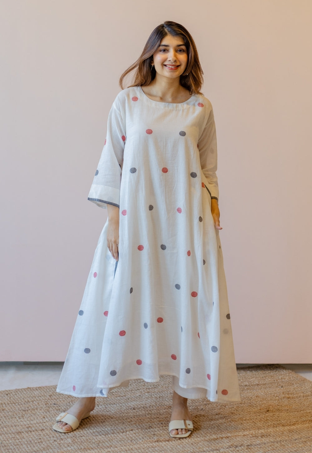 Jiya White Jamdani Handloom Cotton A Line Kurta