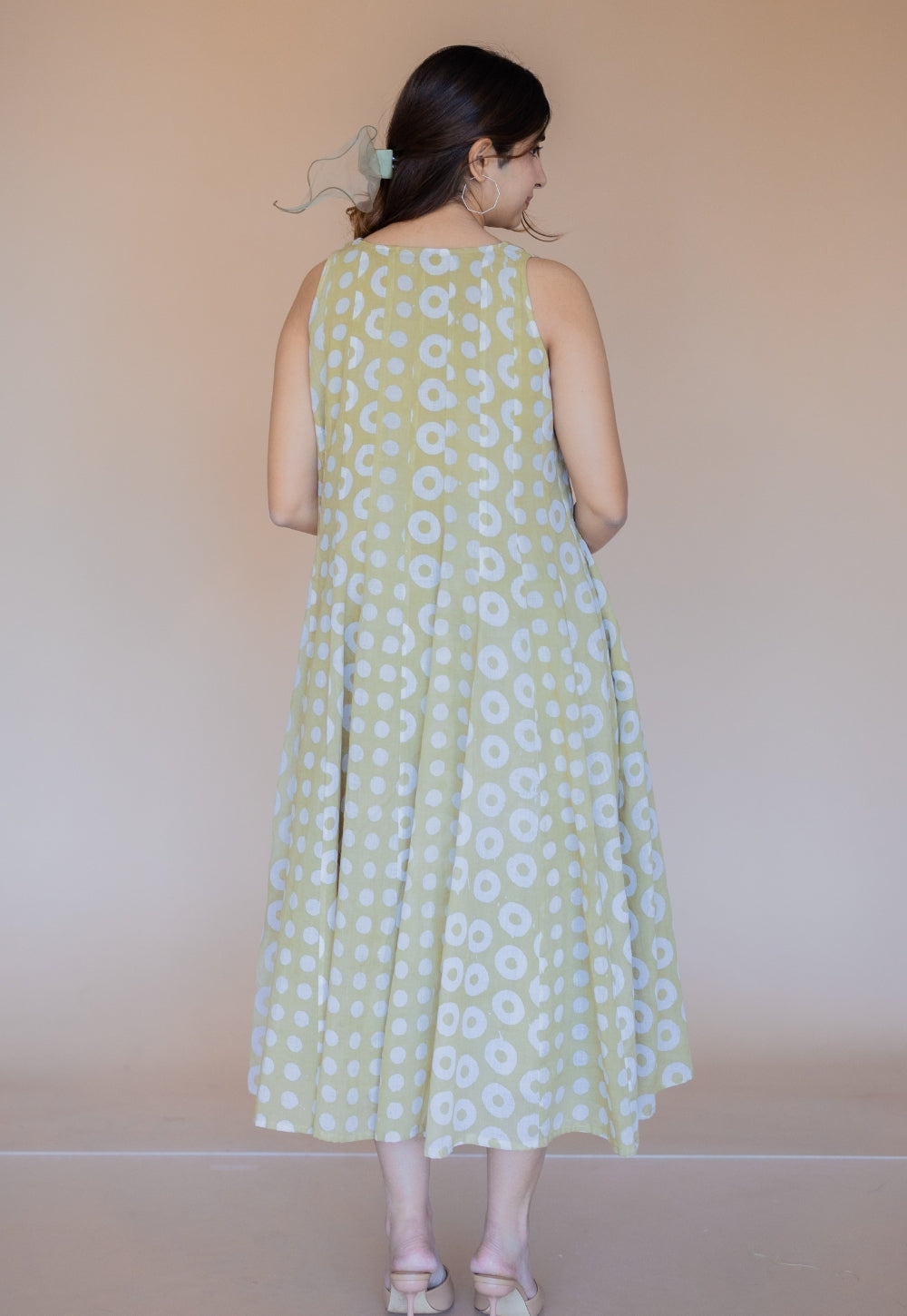 Seher Green Batik MulMul Kali Dress with Slip