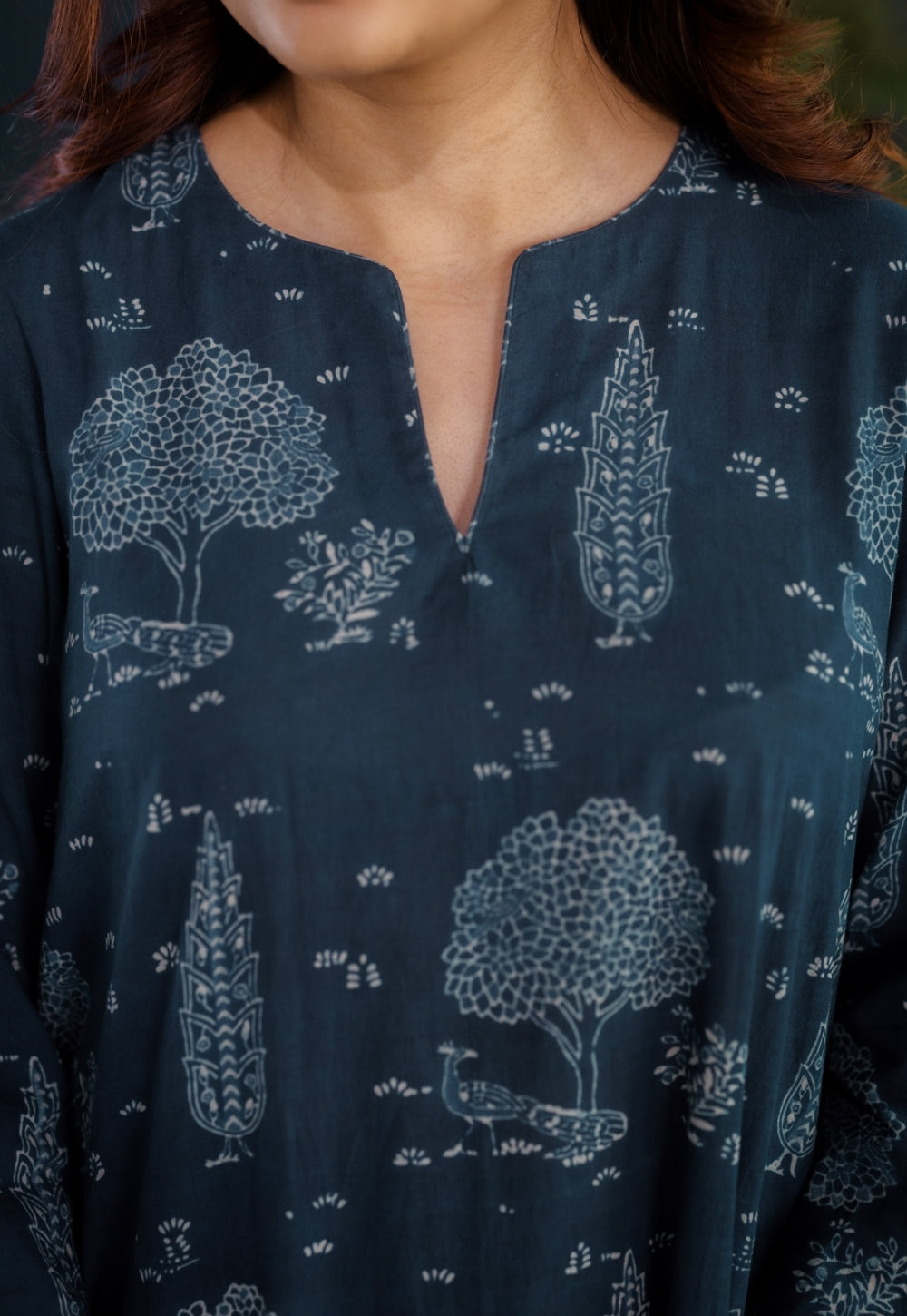 Zoohi Blue Ajrakh Cotton A Line Kurta