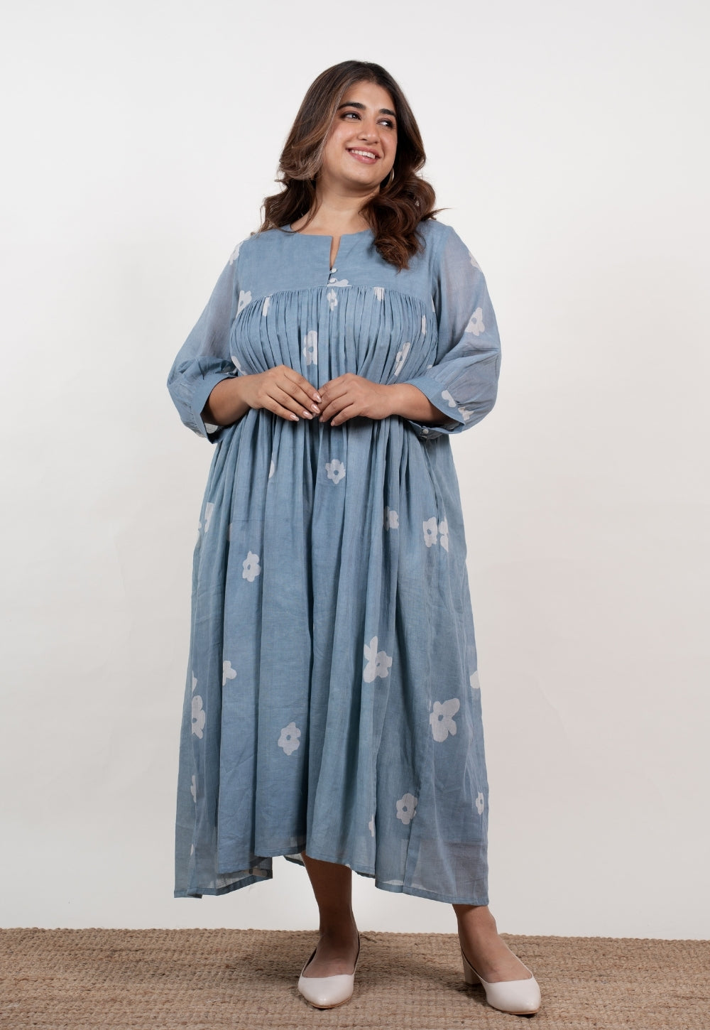 Aleena Blue Batik Mul A Line Dress