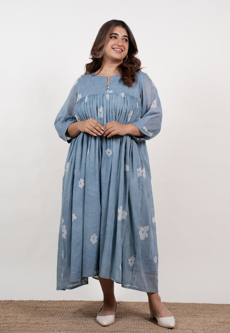 Aleena Blue Batik Mul A Line Dress
