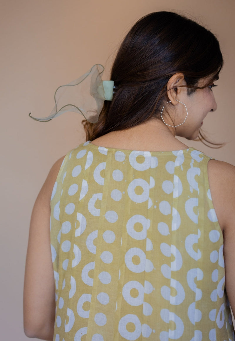 Seher Green Batik MulMul Kali Dress with Slip