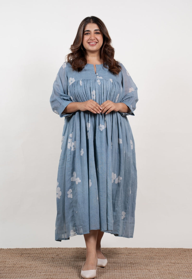 Aleena Blue Batik Mul A Line Dress