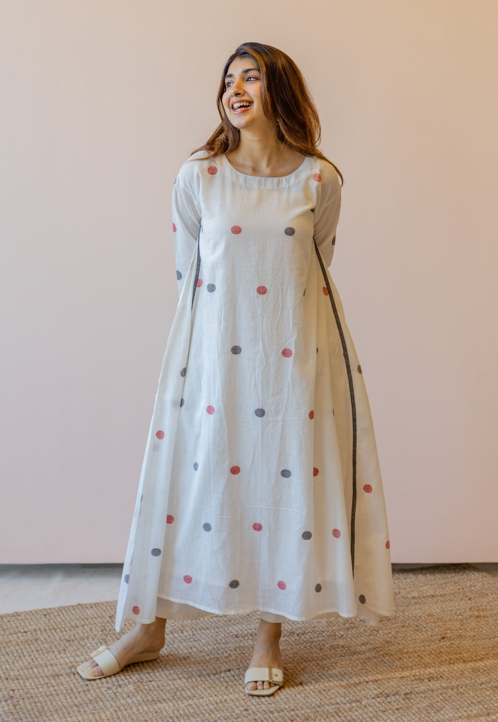 Jiya White Jamdani Handloom Cotton A Line Kurta