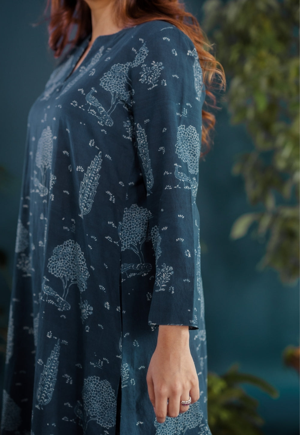 Zoohi Blue Ajrakh Cotton A Line Kurta