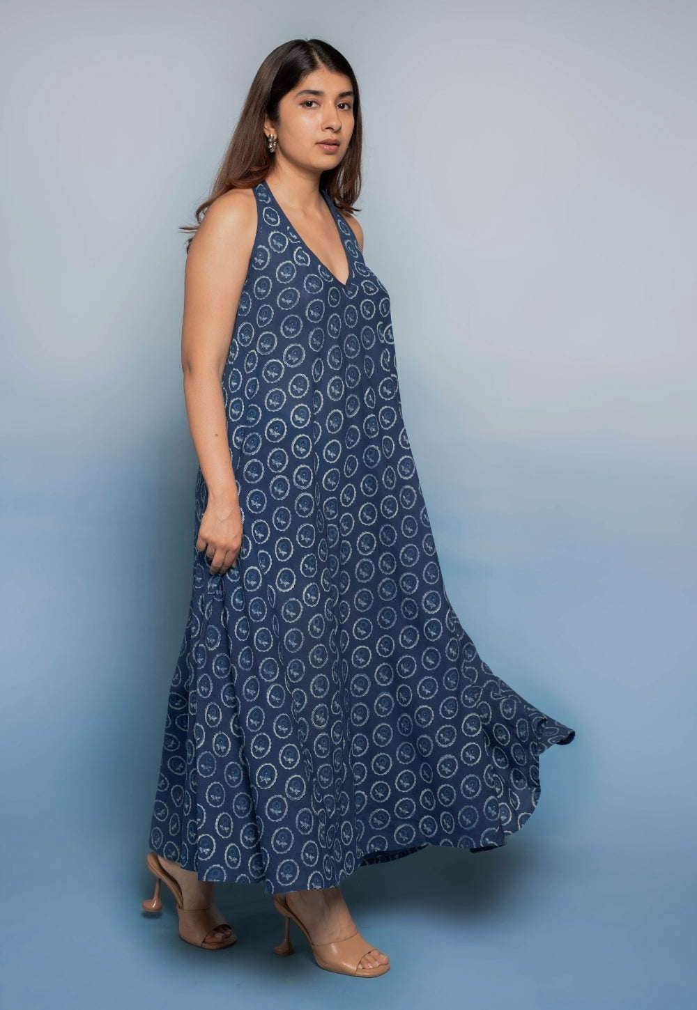 Tashi Blue Dabu Mul Cotton A Line Dress