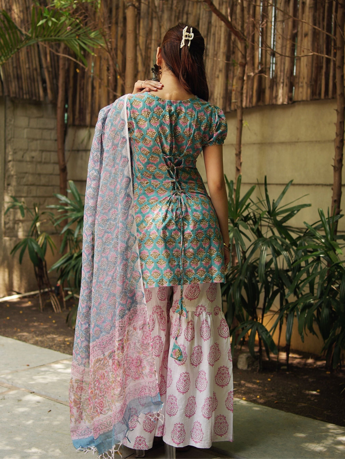 Mahi Handblock Cotton Sharara Set with Kota Doriya Dupatta for Women