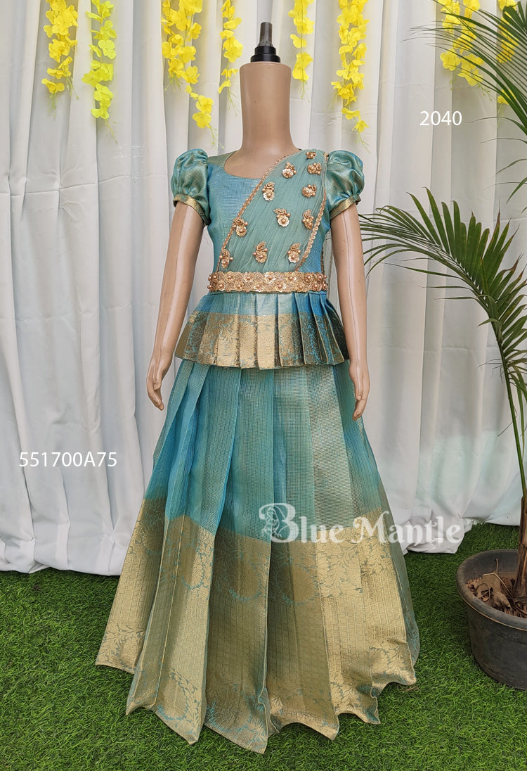2040D - Aqua Gold Dhavani- Ready to Dispatch