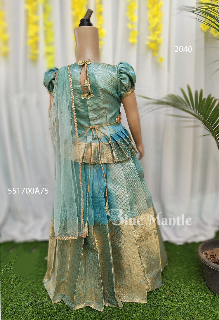 2040D - Aqua Gold Dhavani- Ready to Dispatch