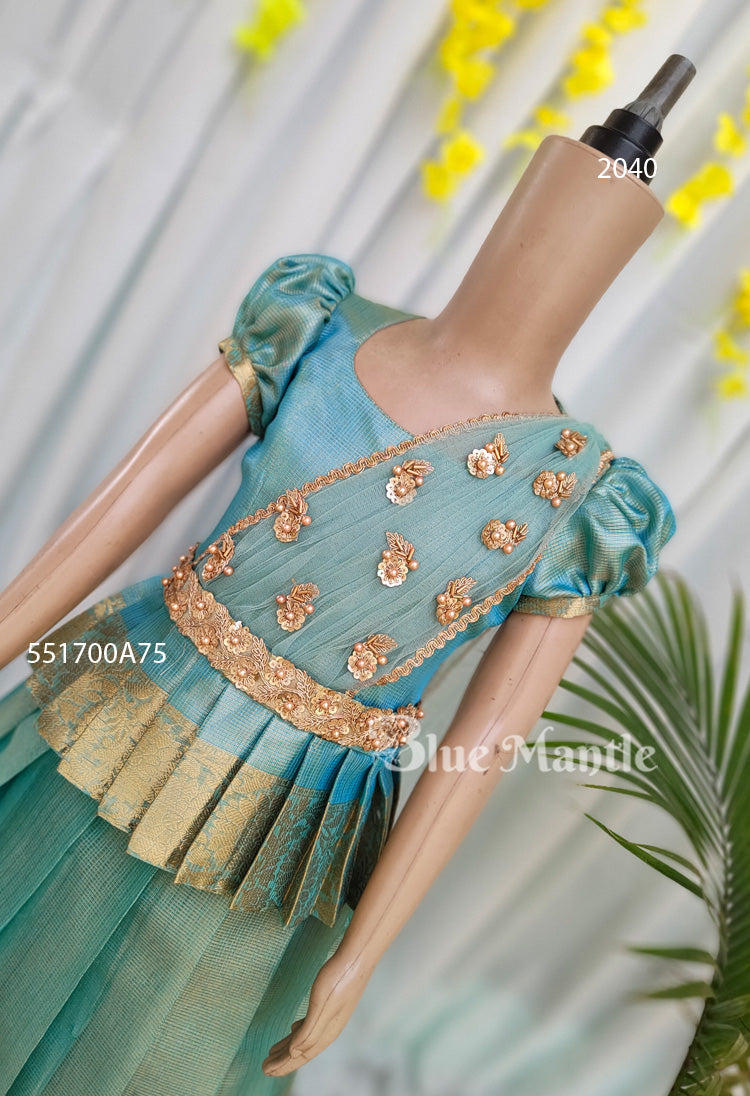 2040D - Aqua Gold Dhavani- Ready to Dispatch