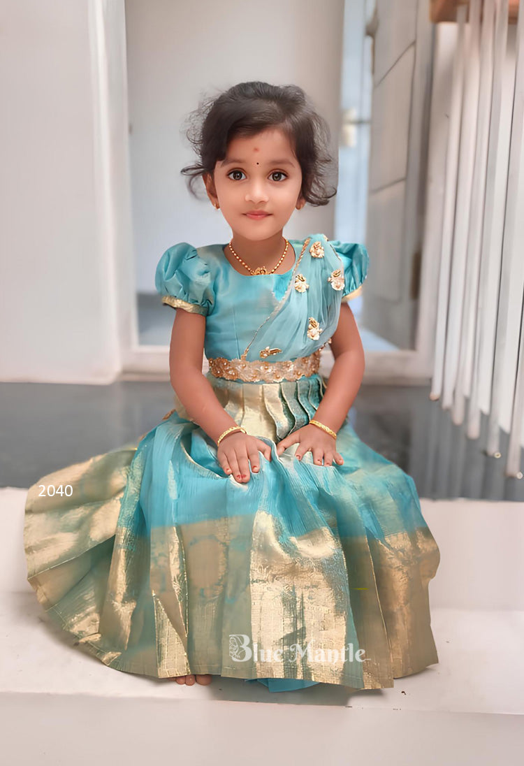 2040D - Aqua Gold Dhavani- Ready to Dispatch