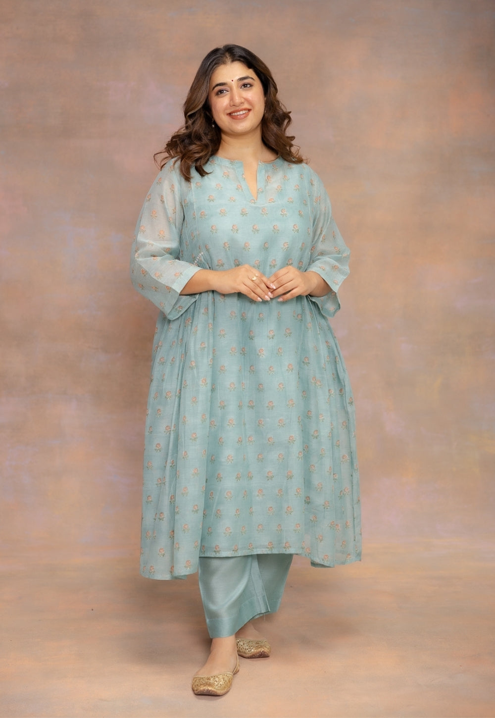 Yashi Blue Solid Chanderi Silk Straight Pant