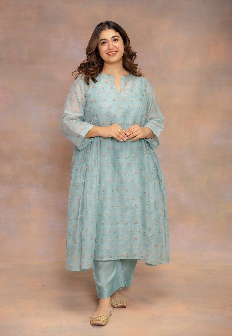 Yashi Blue Solid Chanderi Silk Straight Pant