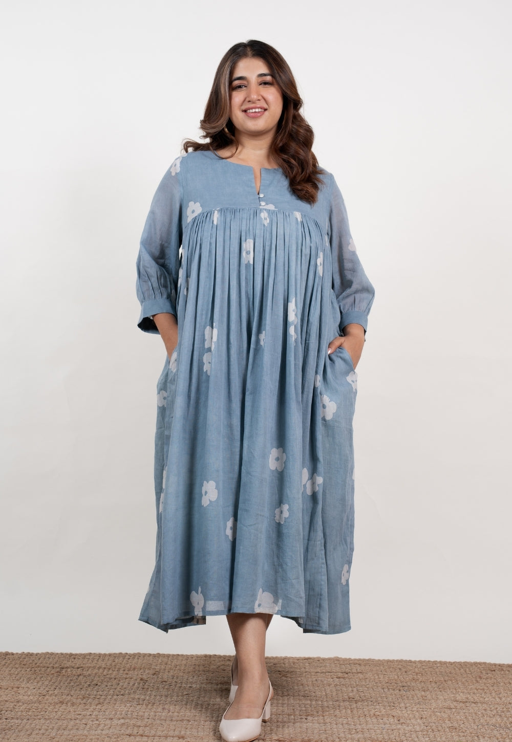 Aleena Blue Batik Mul A Line Dress