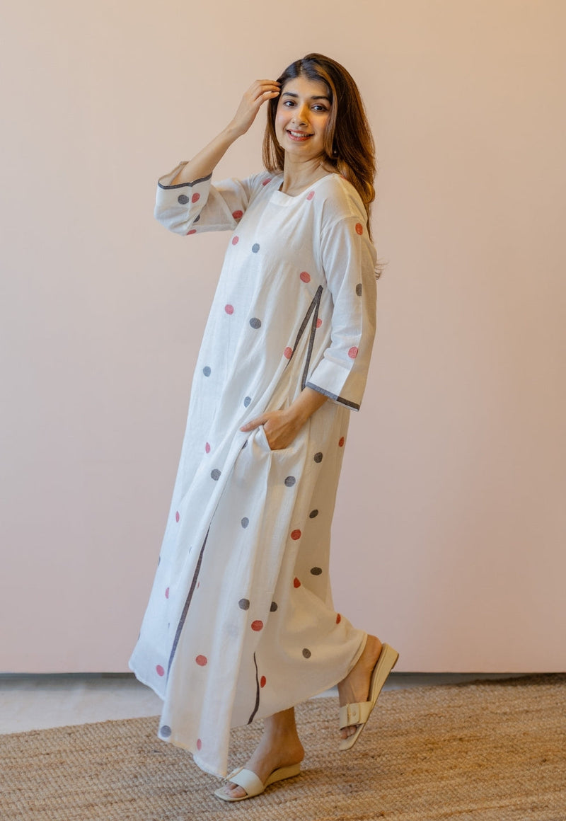 Jiya White Jamdani Handloom Cotton A Line Kurta