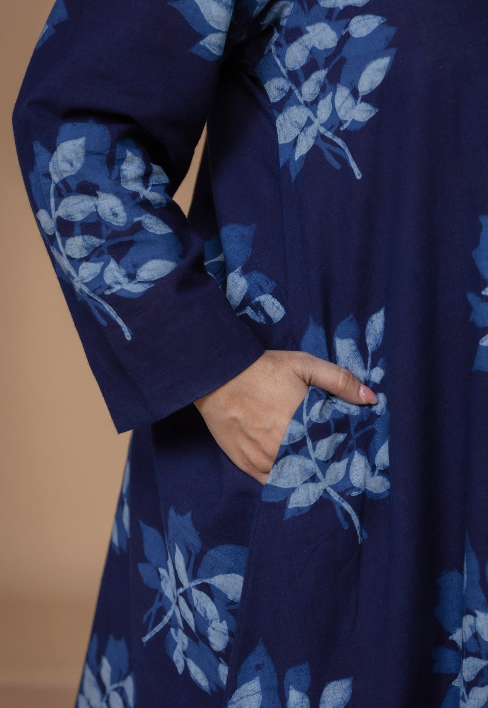 Shrusti Blue Dabu Slub Cotton A Line Kurta