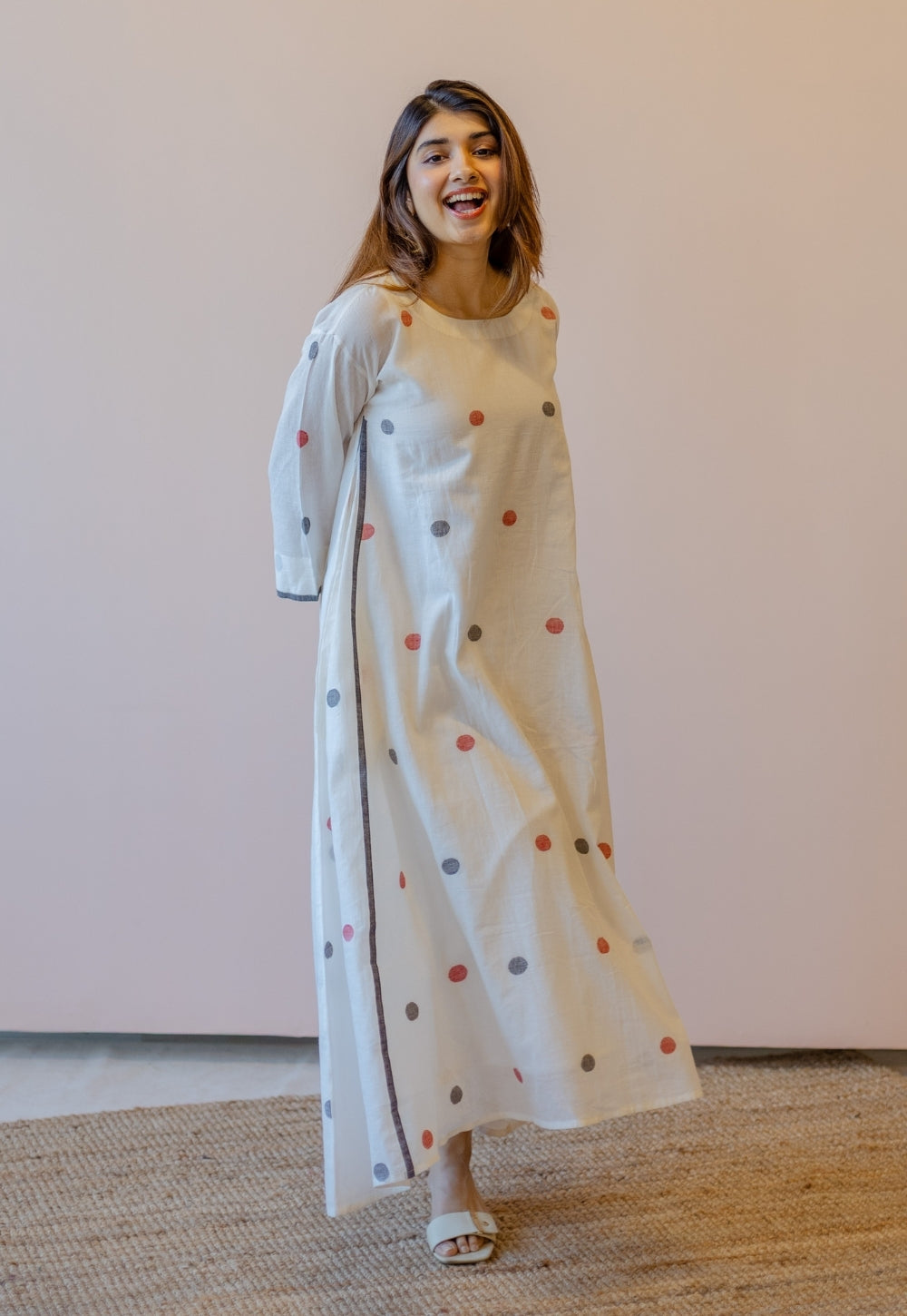 Jiya White Jamdani Handloom Cotton A Line Kurta