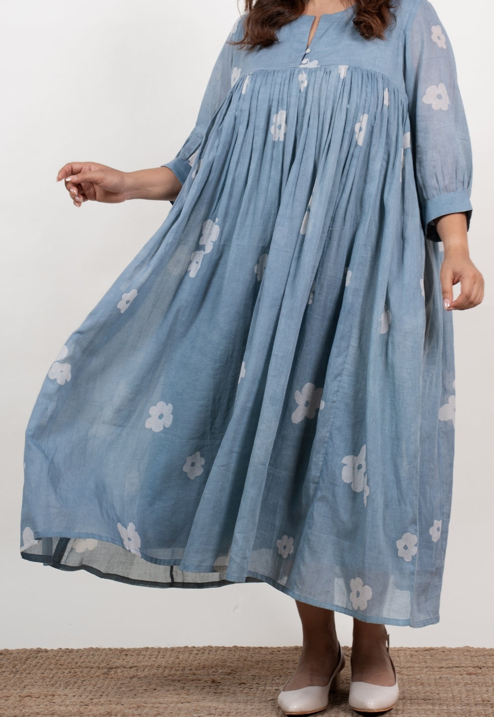 Aleena Blue Batik Mul A Line Dress