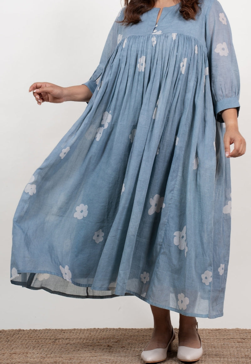 Aleena Blue Batik Mul A Line Dress