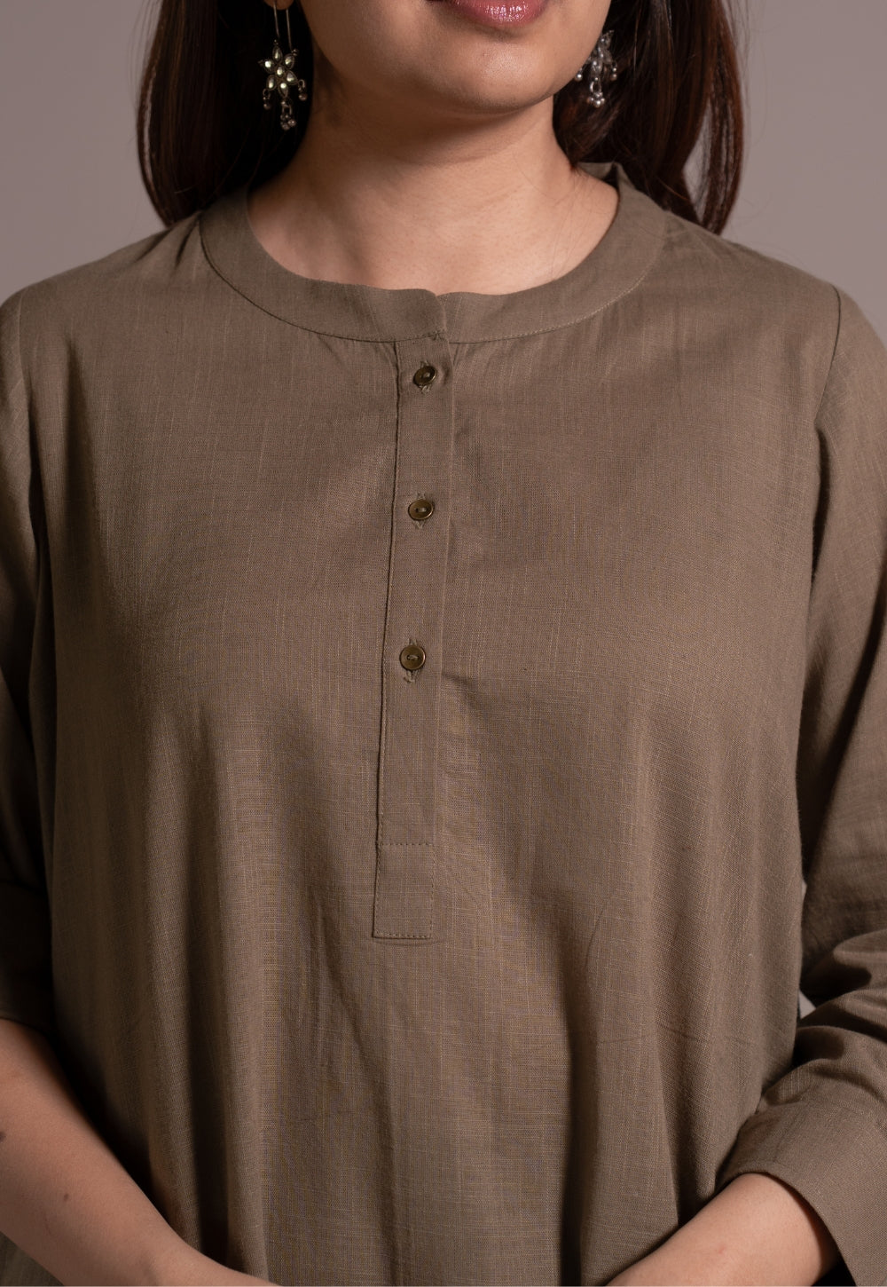 Khaki Grey Solid Slub Cotton Straight Co-Ord Set - DyeVerse