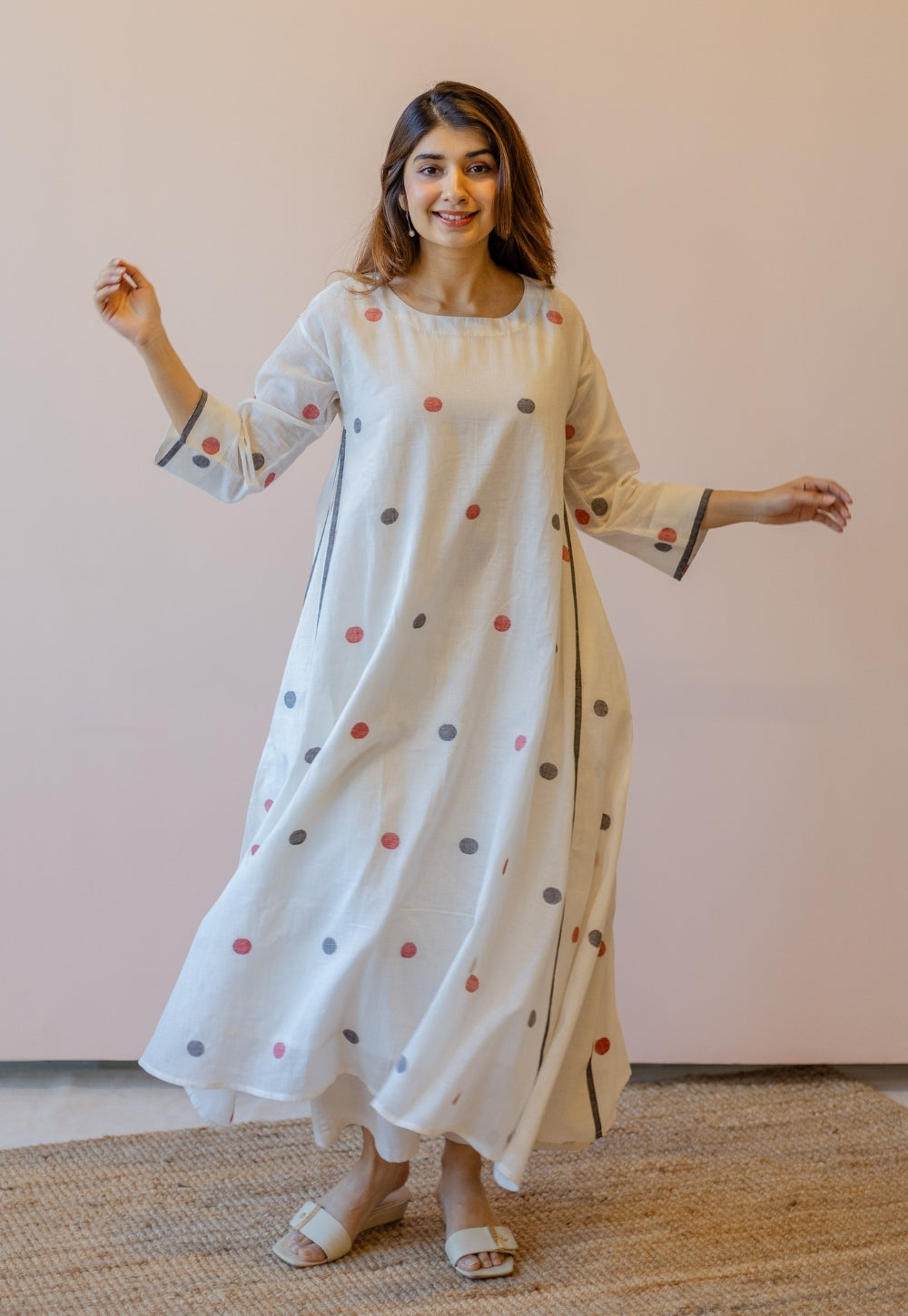 Jiya White Jamdani Handloom Cotton A Line Kurta
